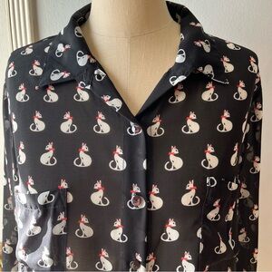 America Rag Cie• Vintage Kitty Cat Blouse•Sz L